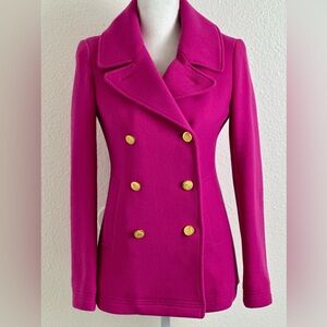 J. Crew Majesty Stadium Cloth Peacoat in Fuchsia Pink Wool Blend Size 2
